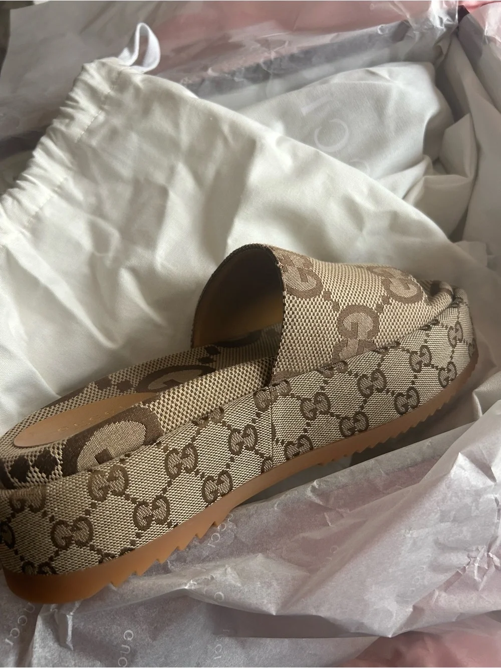 Gucci Beige/Brown GG Canvas Platform Slide Sandal